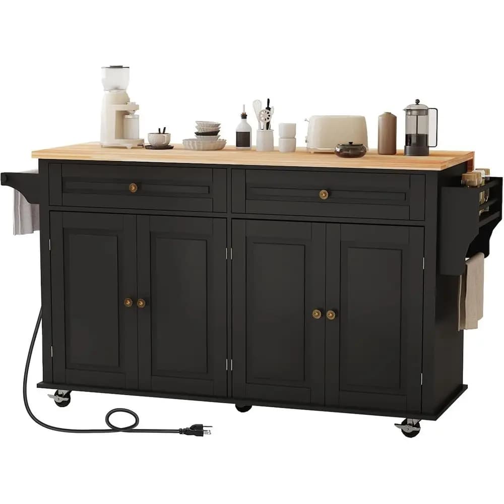 Carrello da Cucina Regolabile 67 con Piano Ribaltabile, Carrello con Ruote Bloccabili, 2 Ripiani, Porta Spezie, Portasciugamani, Nero