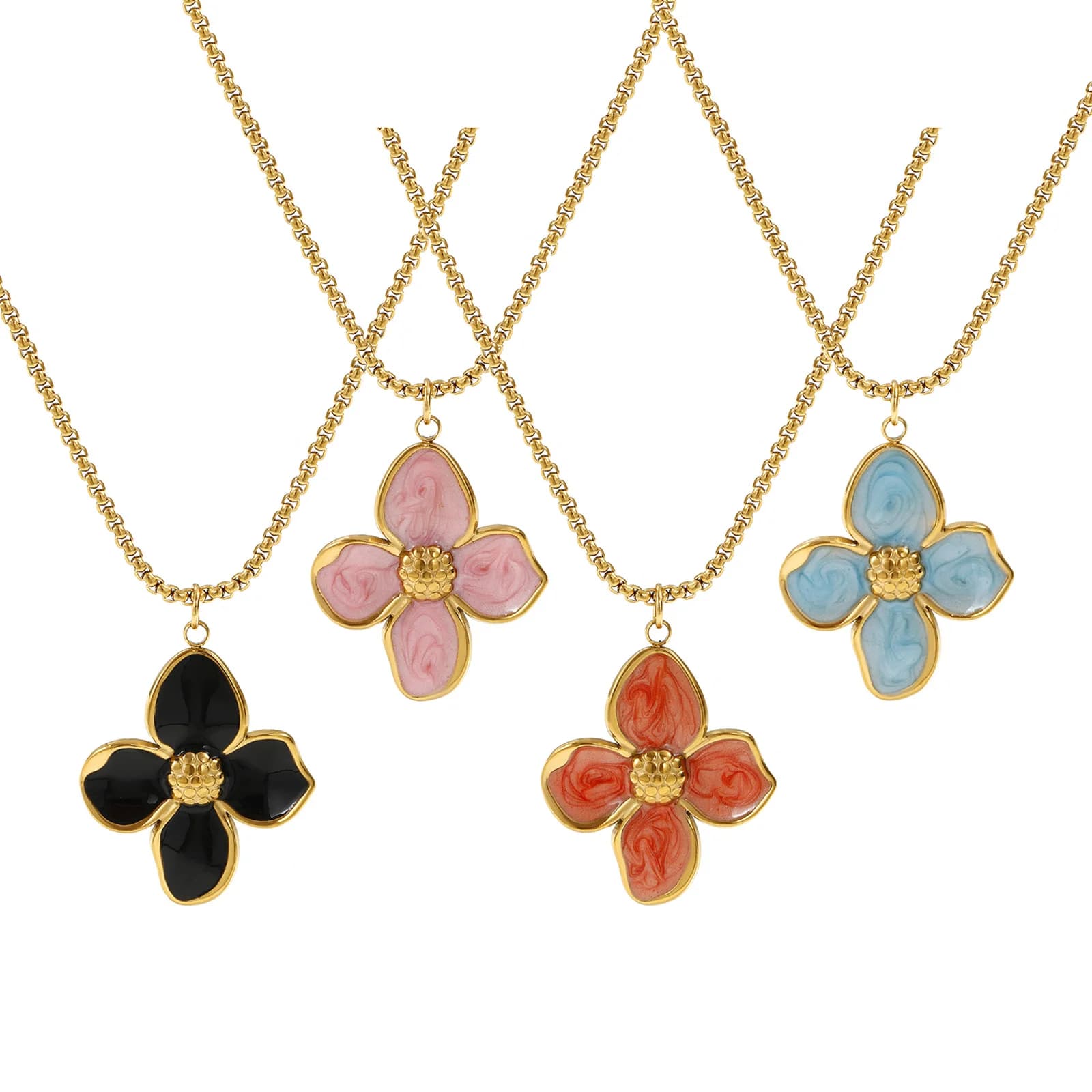 Collana in acciaio inossidabile 304 Collana con ciondolo a forma di fiore placcato oro 18 carati per donna Regalo smaltato 45 cm (17,7") + 5 cm (2")