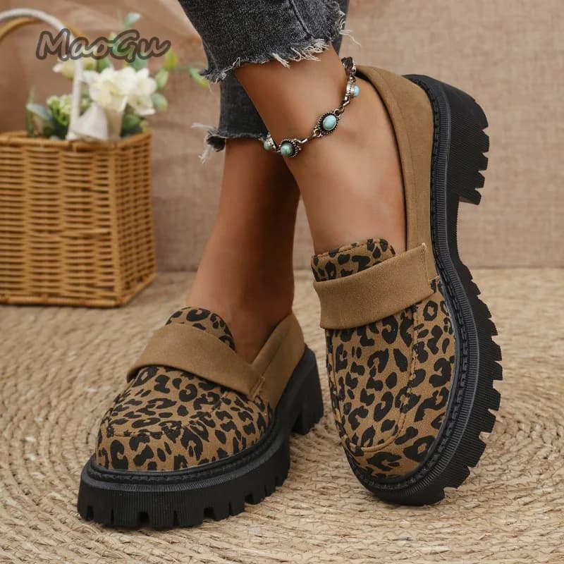 Di grandi Dimensioni 35-43 Slip-On Stampa Leopardo Scarpe Casual Punta Rotonda Antiscivolo Mocassini da Donna Fondo Spesso Singoli Scarpe Mocasines Mujer