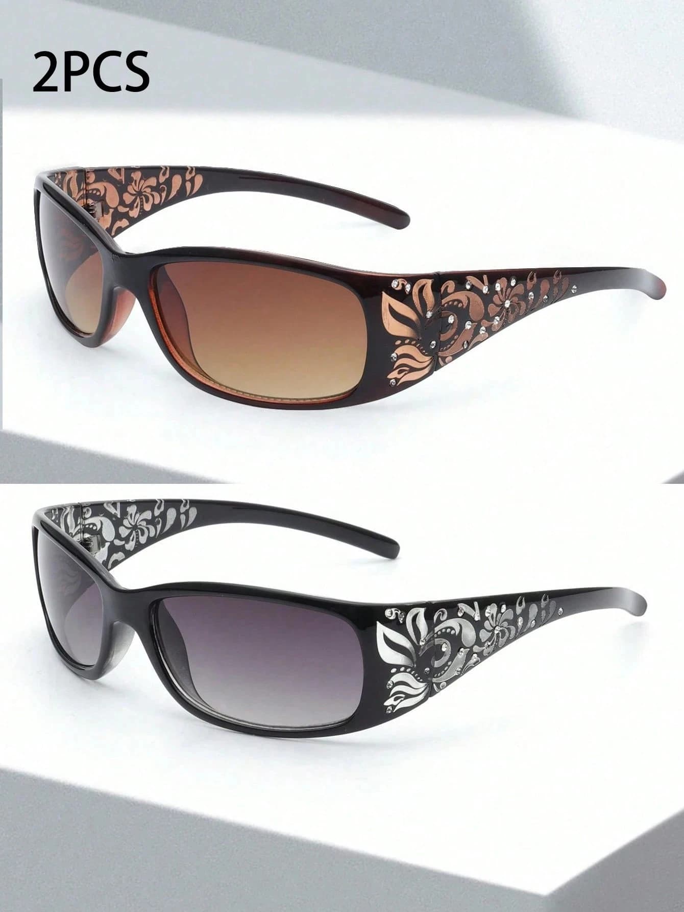 1/2PC Fashion Rectangle Frame Glasses with Patterned Leg Decorations Unisex Daily Wear Glasses Suitable for Men And Women