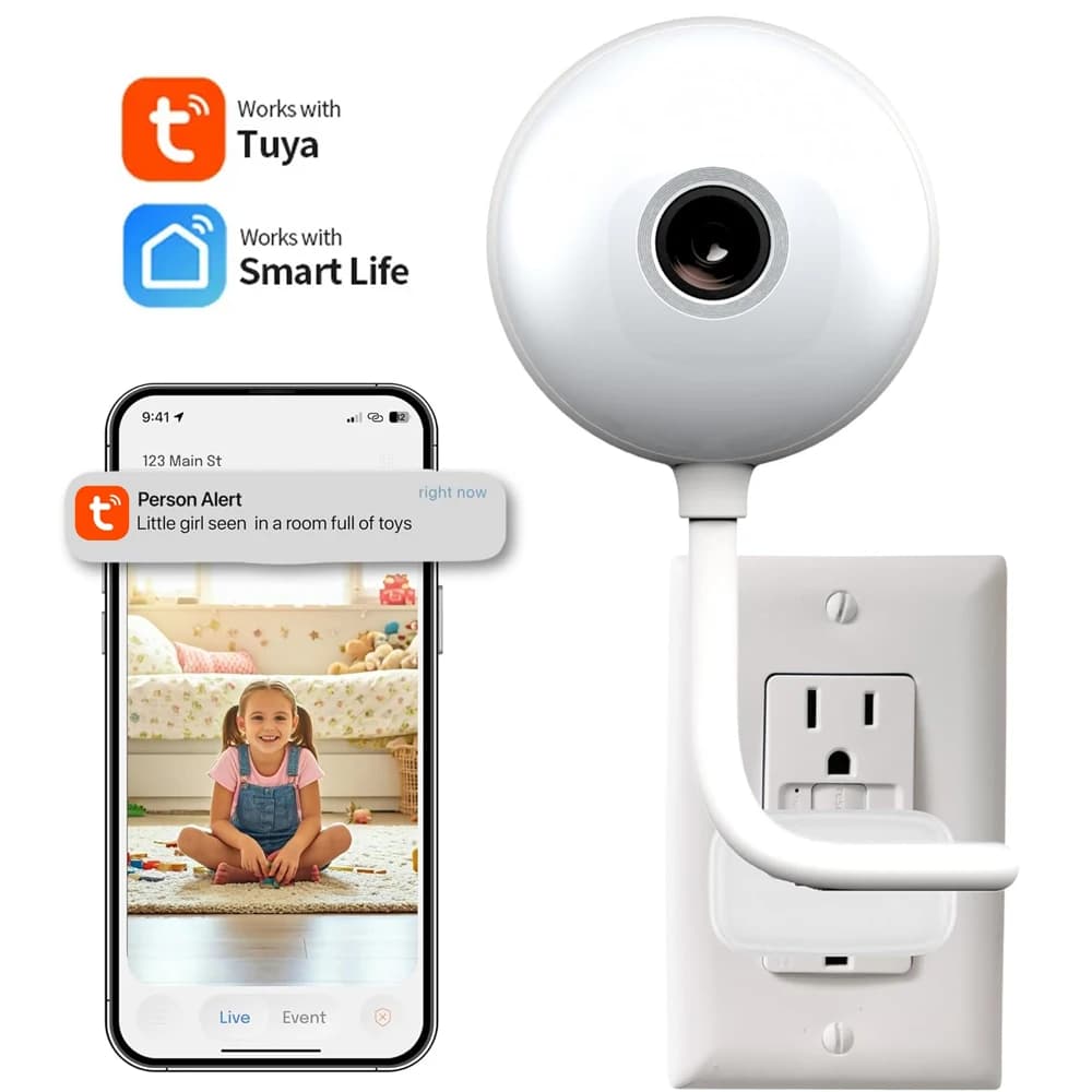 Tuya Smart 2K 5MP Mini telecamera IP wireless Sicurezza interna Baby Monitor Spina USB Sorveglianza AI Auto Tracking Baby Cam portatile