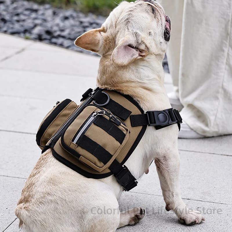 Zaino per imbracatura per cani Zaino tattico multifunzionale impermeabile per animali domestici Borsa per snack da passeggio per cani all'aperto Borsa per cani con zaino automatico