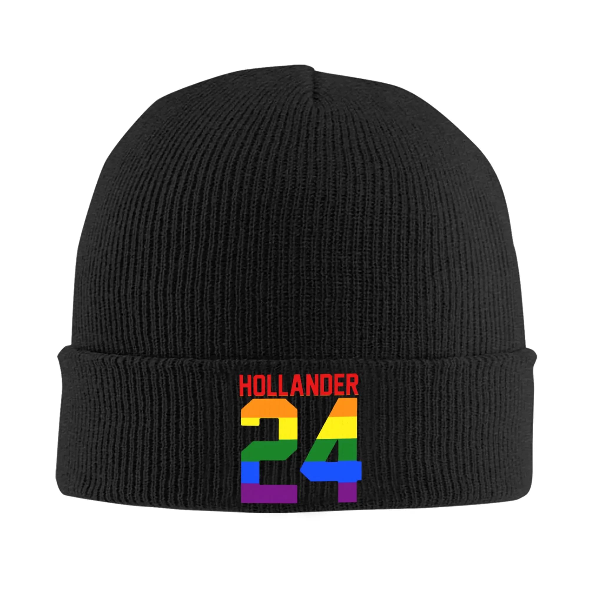 Hot Winter Hat in Acrylic with Pride Flag and Number 24 of Shane Hollander - New Knit Hat, Perfect Gift