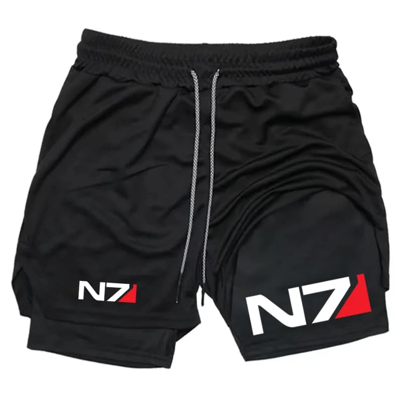 Men Comfortable Elastic Double Layer Gym Shorts Quick Dry Moisture Wicking Fashion 2-in-1 Running Fitness Training Casual Sport