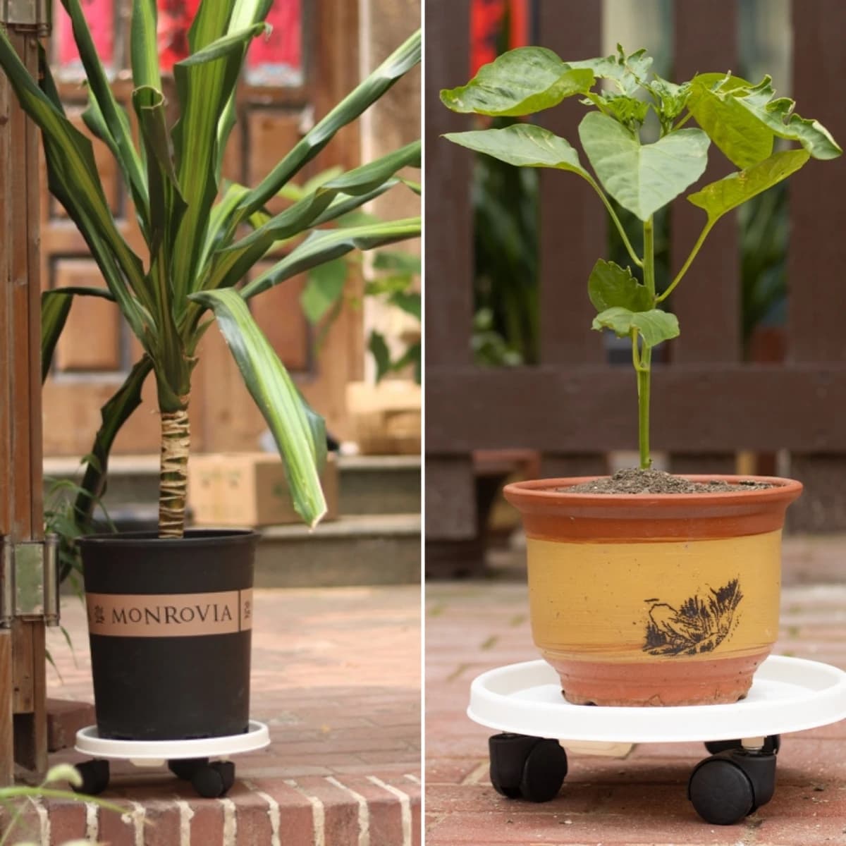 1Pc Removable Tray with 4 Wheels Home Plant Decoration Large Flowerpot Base Round Thicken Water Receiving Flower Tray Red/White