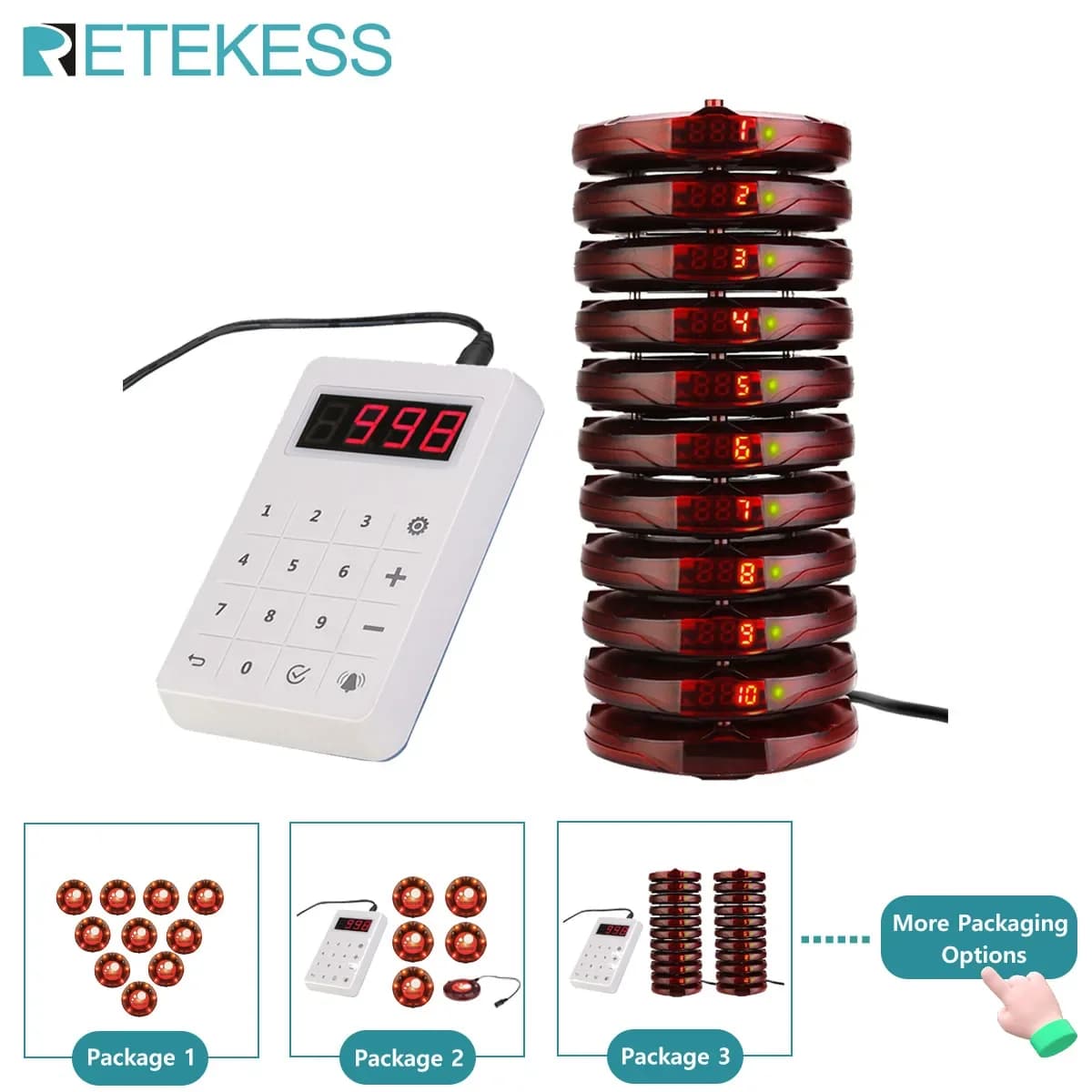 RETEKESS TD158 Pager per Ristoranti, Ricevitore Vibrante Impermeabile con Tastiera per Food Truck, Bar, Caffè