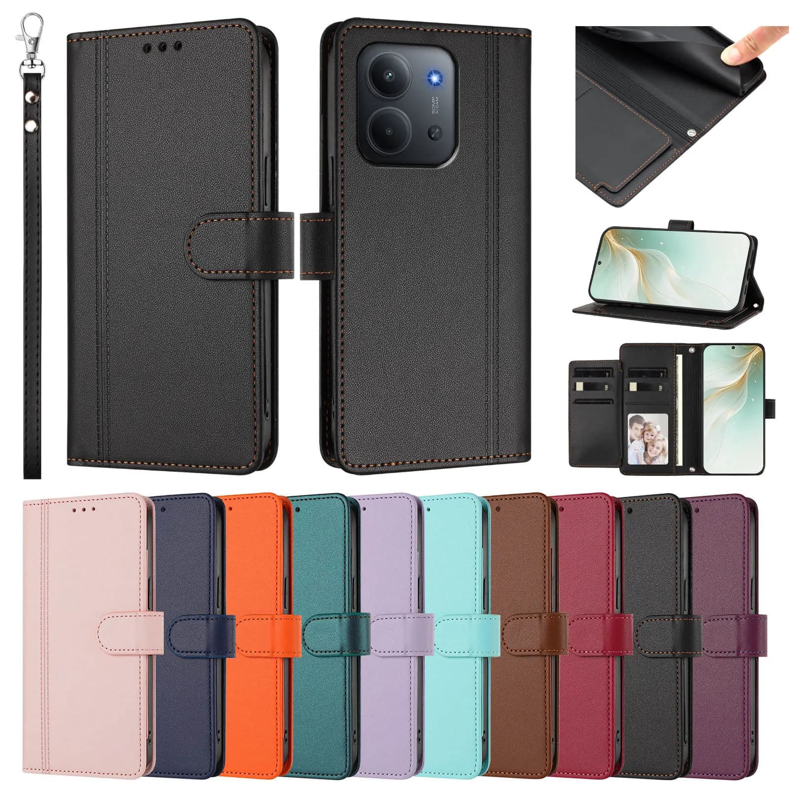 Luxury Premium Leather Wallet Case on For Redmi 15 15C 14C 14R 13 13C 13X 13R 12 12C 10 10A Wallet Card Slot Magnetic Flip Cover
