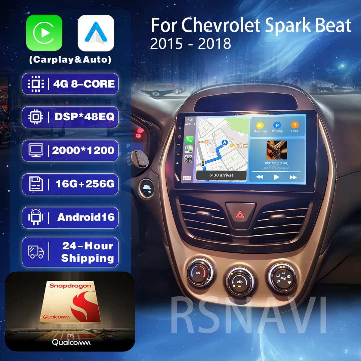 Autoradio Android 16 con Carplay, WIFI+4G, Lettore Multimediale, Stereo 2din per CHEVROLET Spark Beat 2015-2017