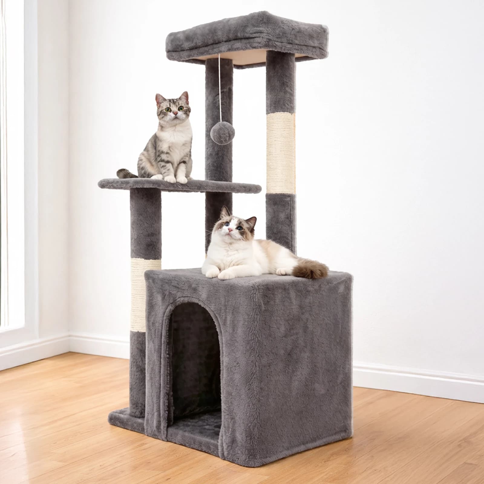 Cat Tree 31-Inch Cat Tower Indoor for Adult Cats with Scratching Posts Jumping Platform, Cat Condo 2 Hanging Ball Toys