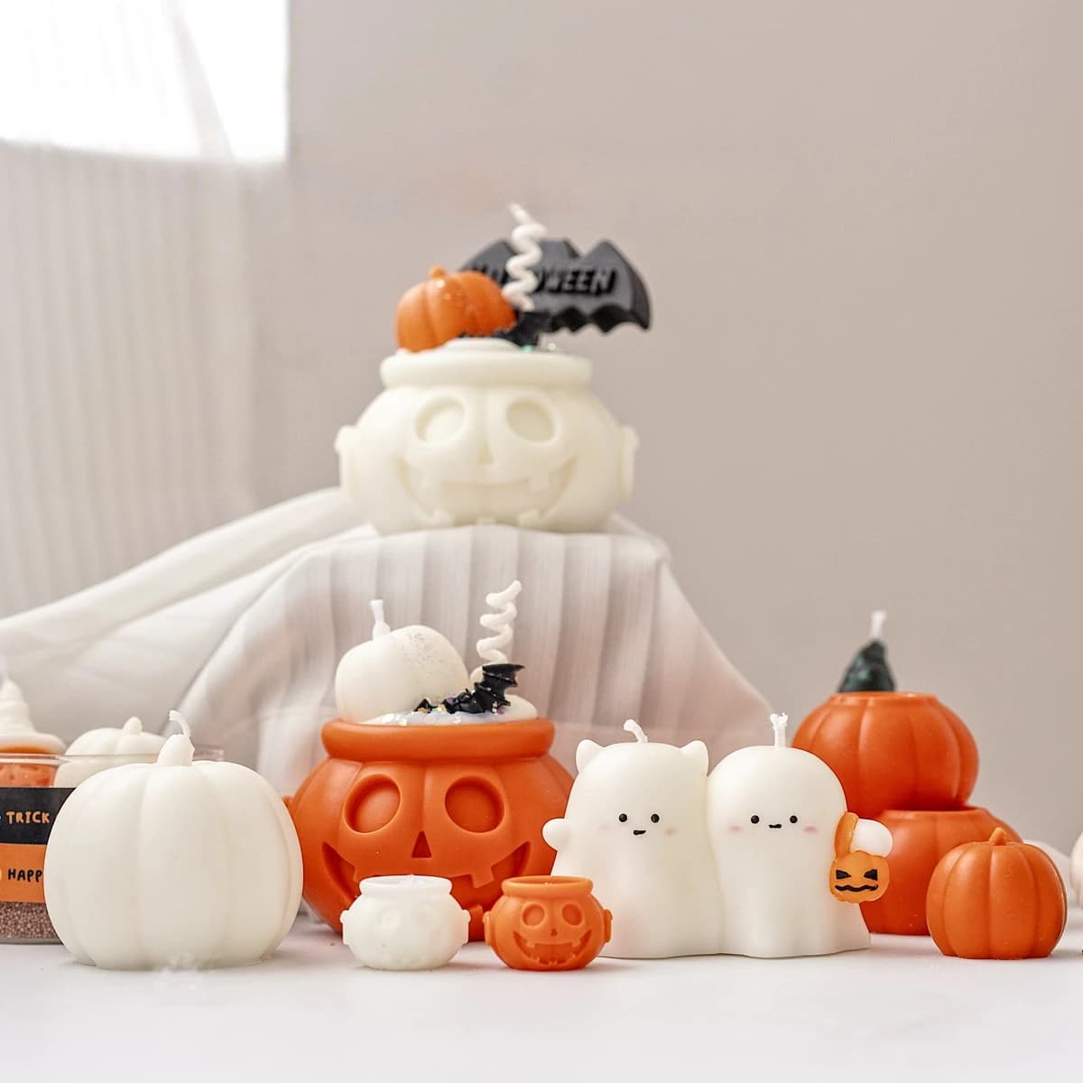 Nuovo stampo in silicone originale per Halloween Candela profumata fai-da-te Creazione di stampi per candele fantasma di zucca di Halloween in silicone