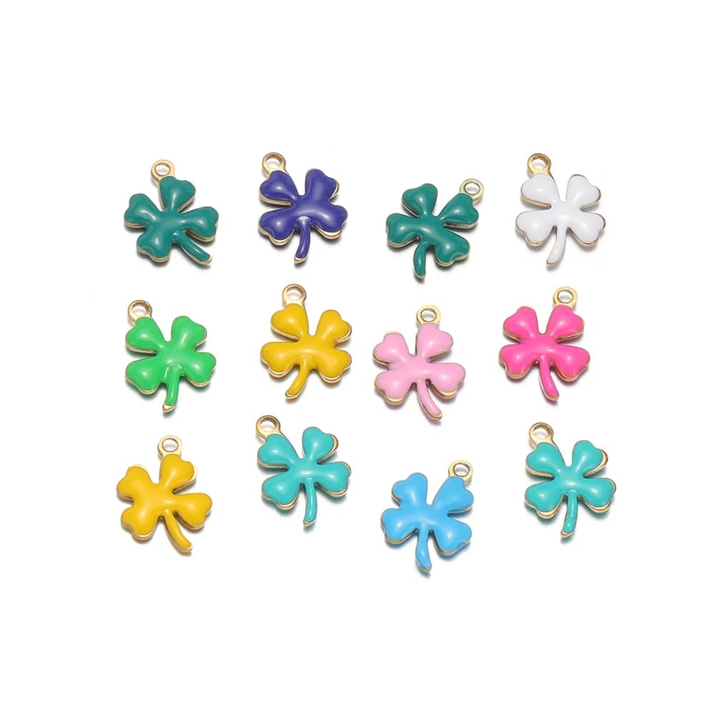20 ciondoli a forma di fiore di trifoglio smaltato in acciaio inossidabile, pendenti fortunati, creazione di gioielli da donna fai da te per collane, bracciali, accessori