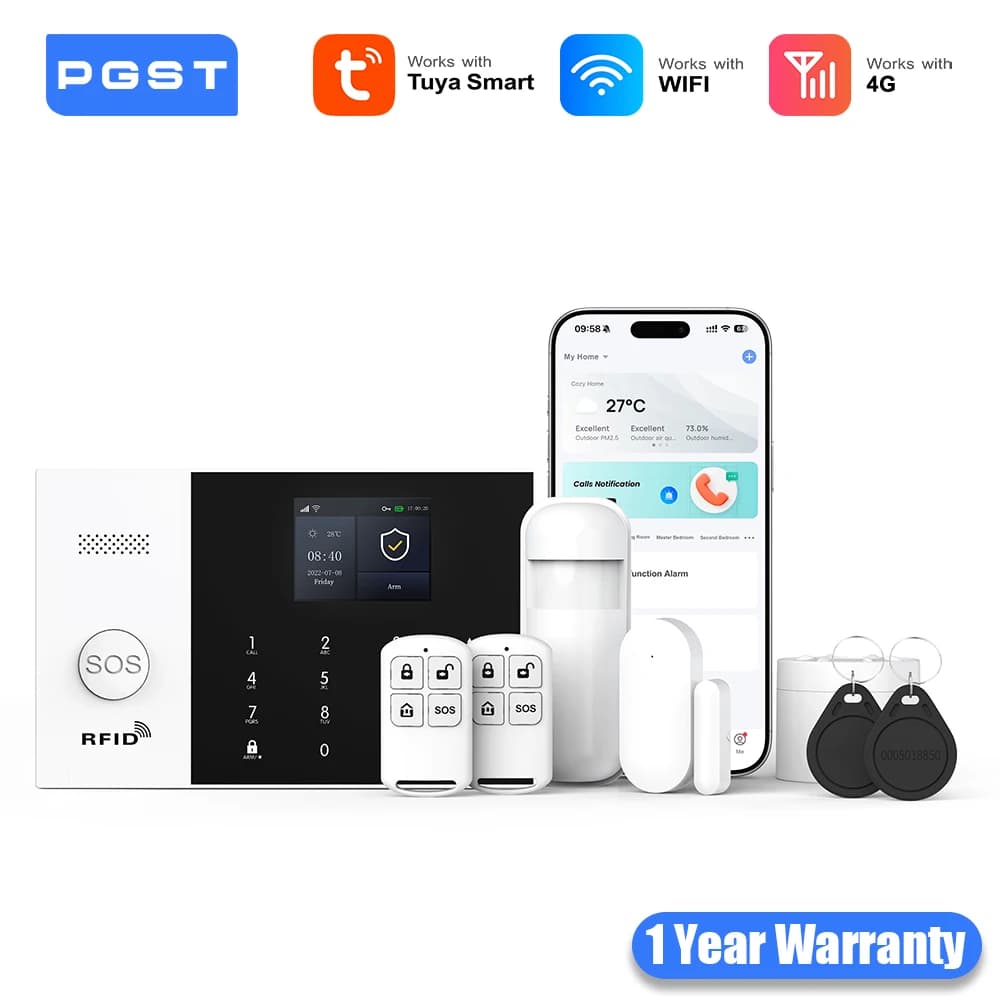 PGST 4G WiFi Smart Life Kit sistema di sicurezza allarme Set Tuya Alexa Home Automation Allarme Protezione di sicurezza Rilevatore di movimento porta