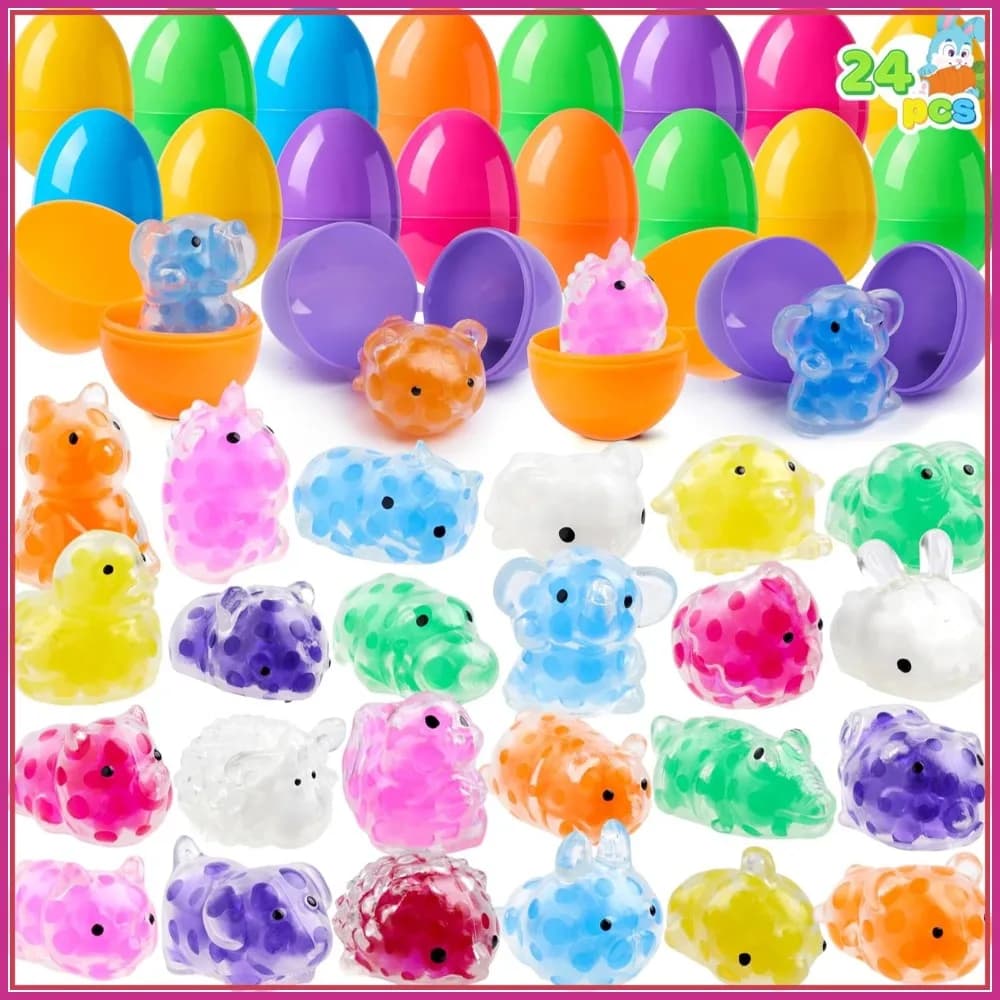 24 Pezzi Uova di Pasqua Pre-riempite con Giocattolo Mochi Squishy, Giocattoli da Spremere per Caccia alle Uova, Riempitivi per Cesti, Gadget per Feste