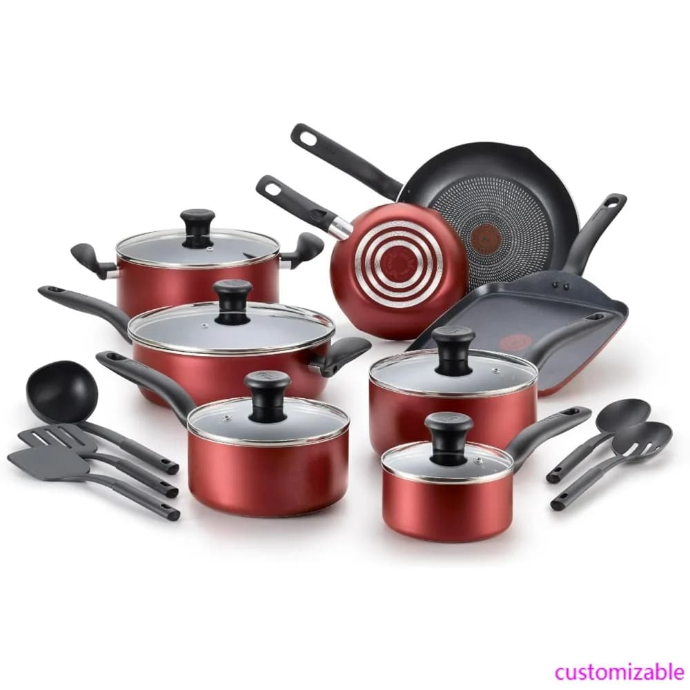 Set of 18-piece non-stick pans, safe for oven and meat up to 350°F, complete kitchen set with pans, pots