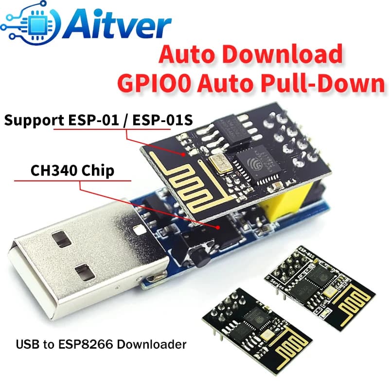 Adattatore programmatore ESP01 da USB a ESP8266 Downloader ESP01S con funzione di download automatico CH340 per progetti fai da te Arduino
