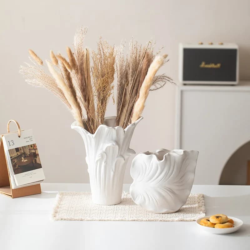 Ocean Wave Ceramic Vase White Bisque Pottery Desktop Flower Pot Dried Plant Holder Nordic Home Aesthetics Decor Centerpiece Gift