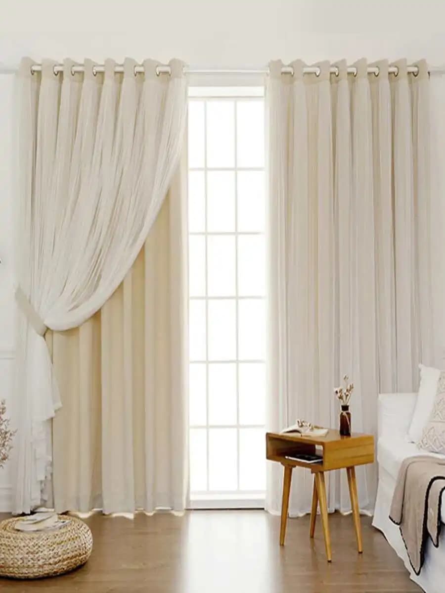 2-Layer Sheer & Blackout Curtains, Modern Minimalist Design, Suitable For Living Room, Bedroom, Balcony, Bay Window Decoration A