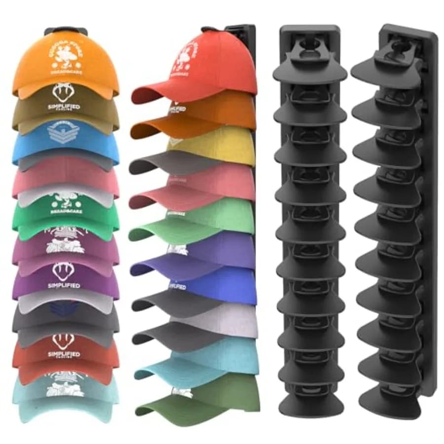 Organizzatore per cappelli da baseball, contiene fino a 40 cappelli, confezione da 2, supporto da parete con forte adesivo, porta cappelli per esposizione e conservazione.