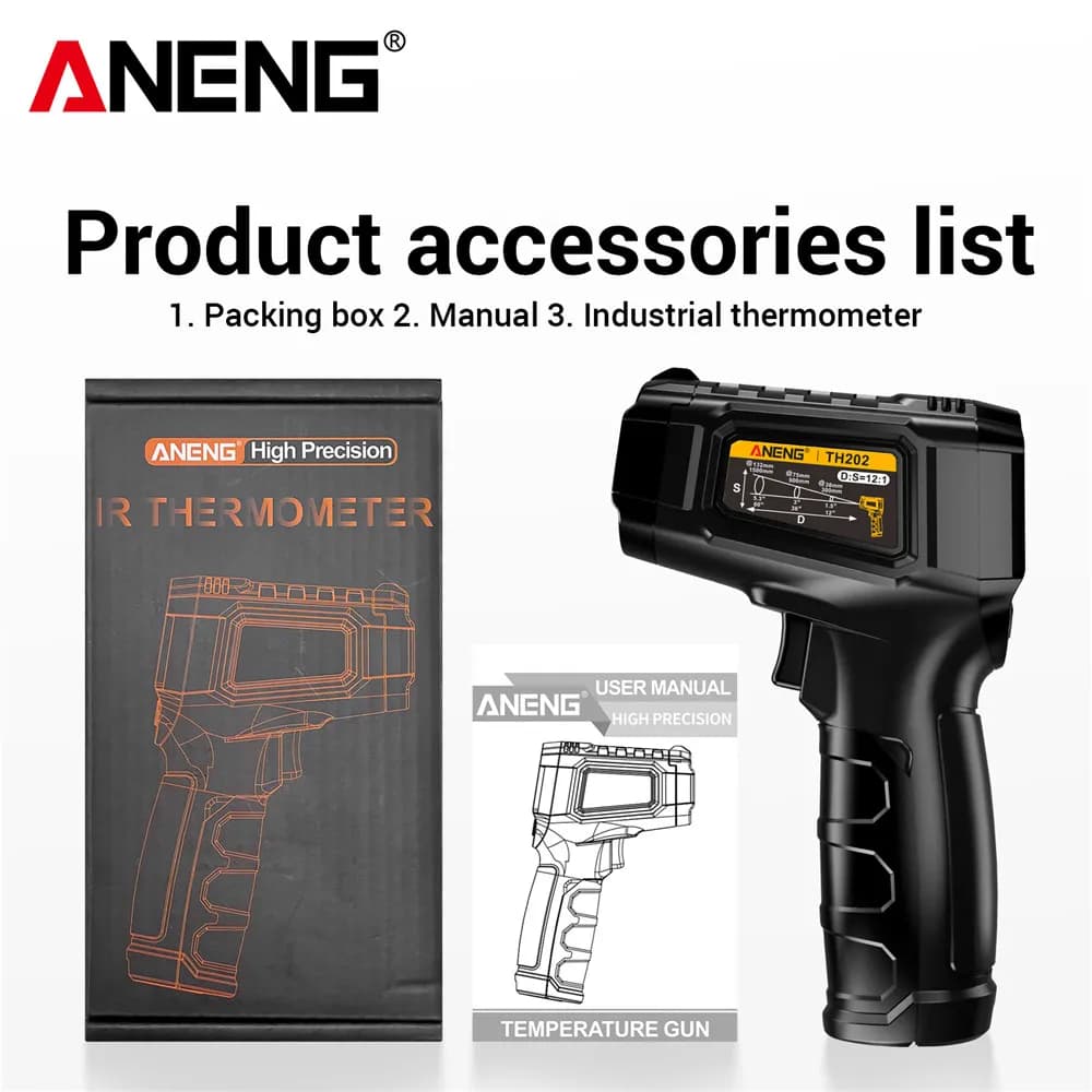 LCD backlit display screen high temperature tester TH202 infrared thermometer non-contact sensing -50~600 ℃ temperature gun