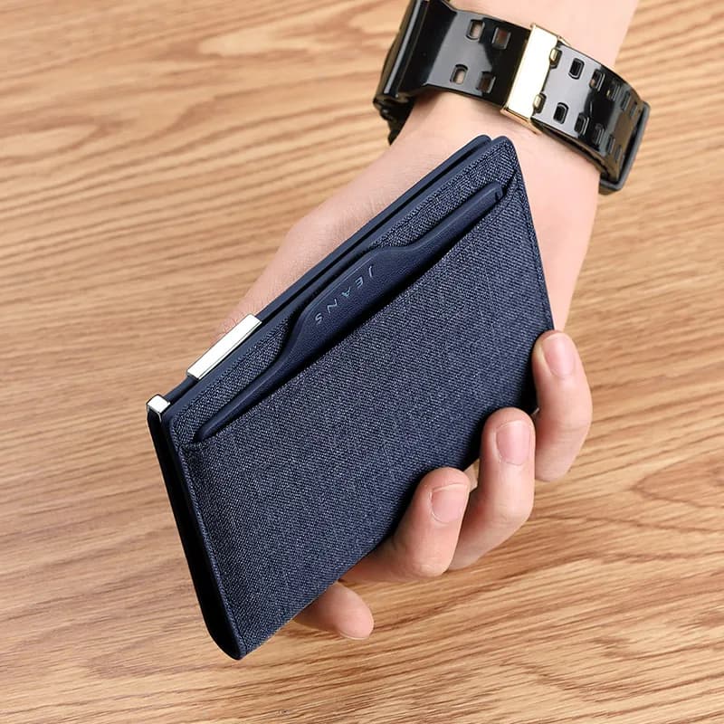 Portafoglio casual da uomo, porta carte in tela alla moda, clip porta documenti corta e leggera, porta carte personalizzato