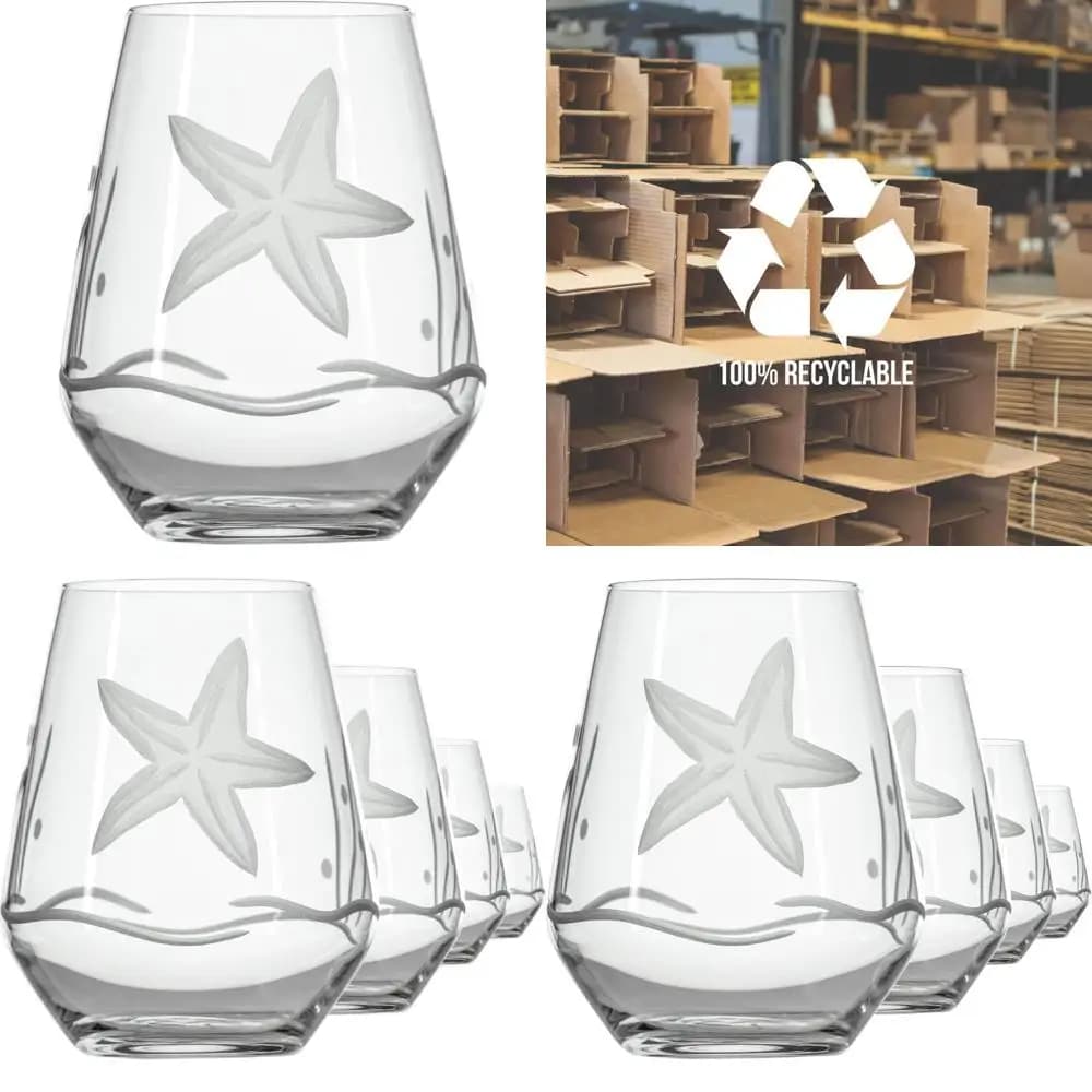Set di 4 Bicchieri da Vino Senza Stelo da 18 Once - Cristallo Inciso Senza Piombo - Prodotto in America