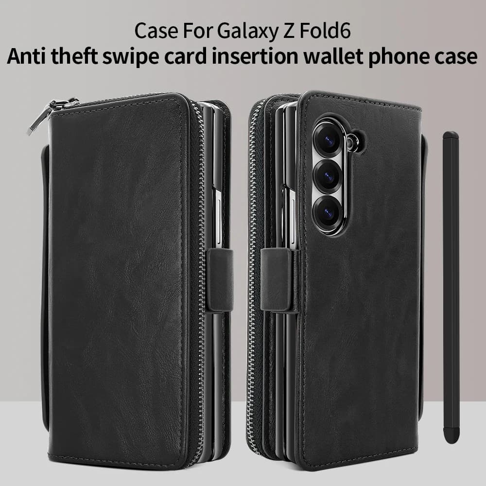 Custodia a Portafoglio RFID per Telefono con Scomparti per Carte, Cover Magnetica in Ecopelle con Impugnatura per Galaxy Z Fold 7/6/5/4, Portamonete con Cerniera