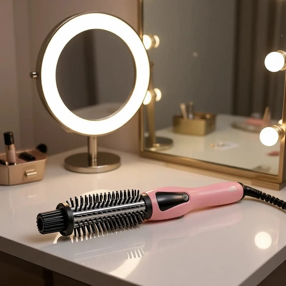 Spazzola Ionica Riscaldata 3 in 1 con Setole in Nylon Anti-scottatura per Arricciare e Lisciare Capelli Corti