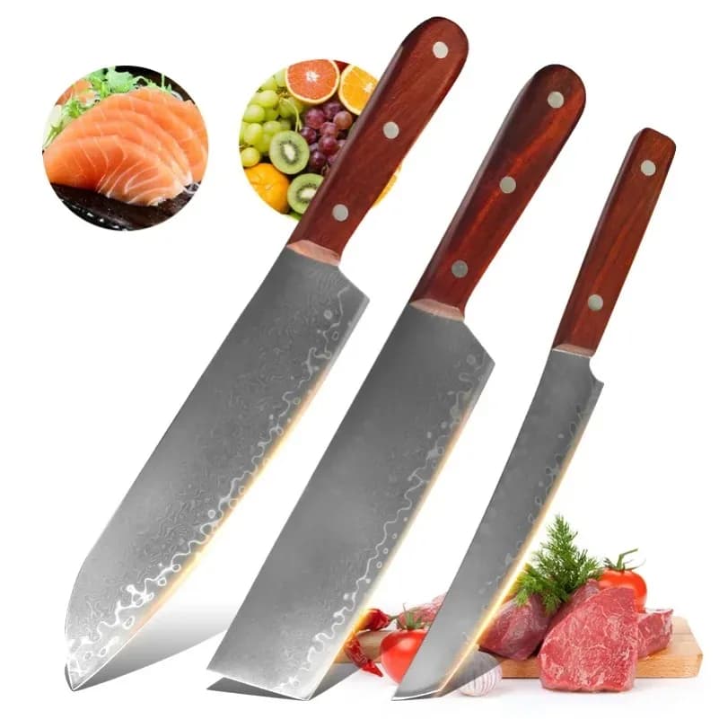 Damascus Steel Kitchen Knives Mannaia for meat Slice Paring Barbecue Steak Sweat knife for sushi Wood handle Chef knife Tools