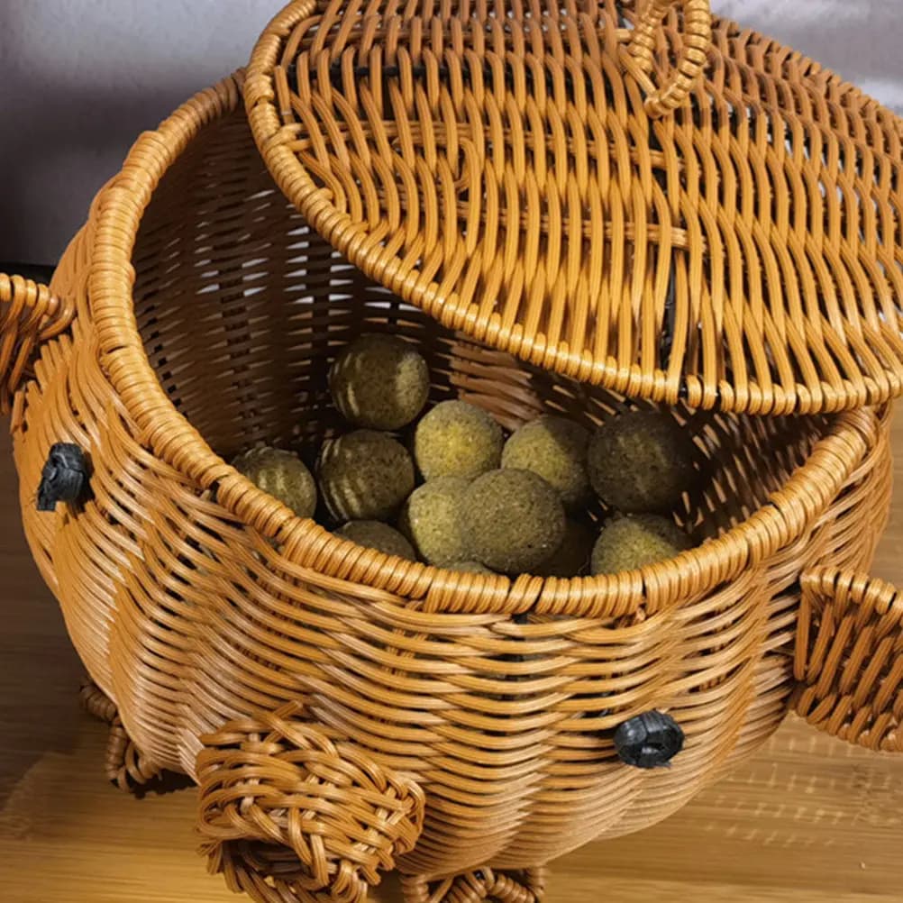 Woven Basket with Lid Household Imitation Rattan Decorative Storage Basket Desktop Fruit Snacks Bread Container Novelty Food