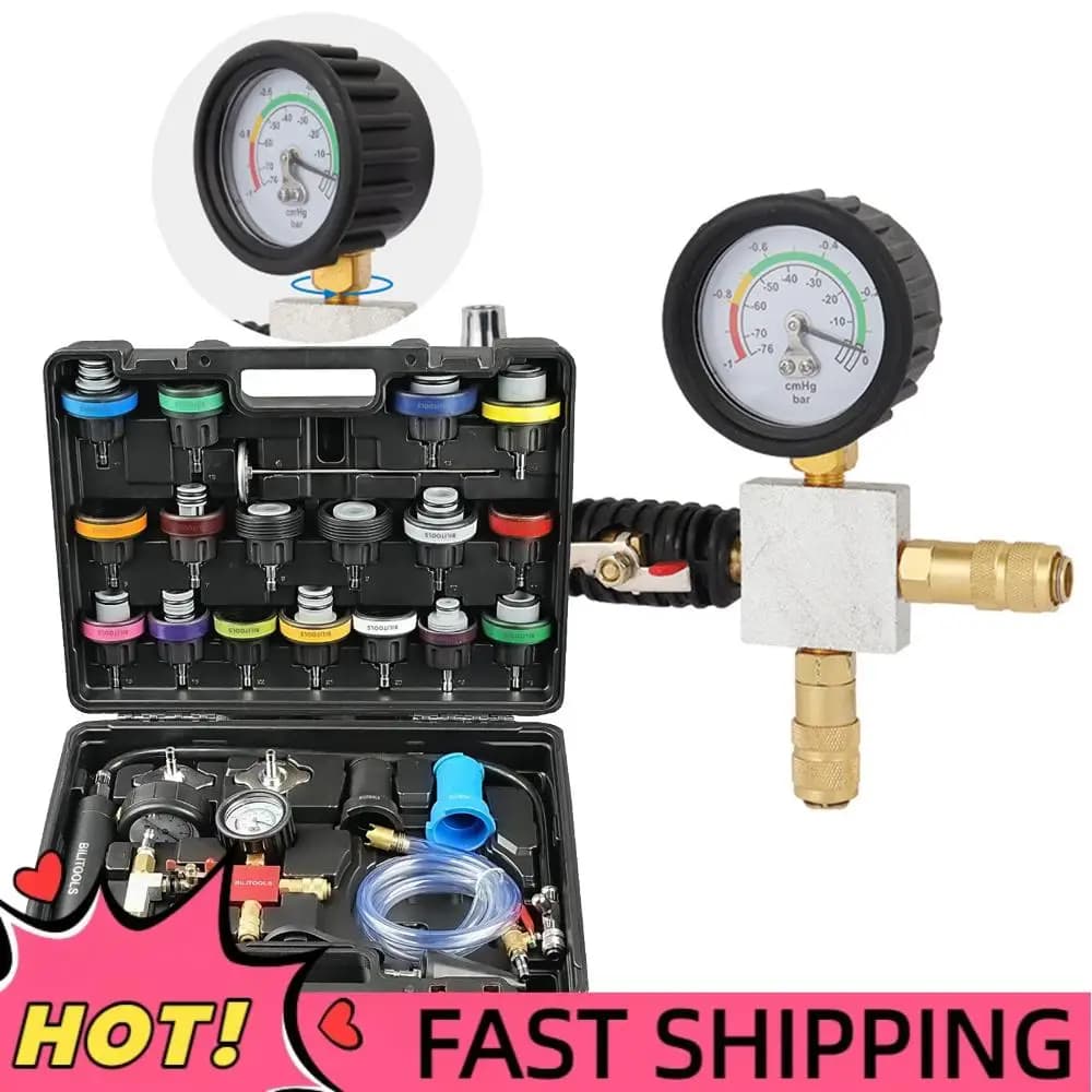Tester di Pressione per Radiatore, Kit Universale da 28 Pezzi per Riempimento e Vuoto del Liquido di Raffreddamento per Auto, Moto e Camion