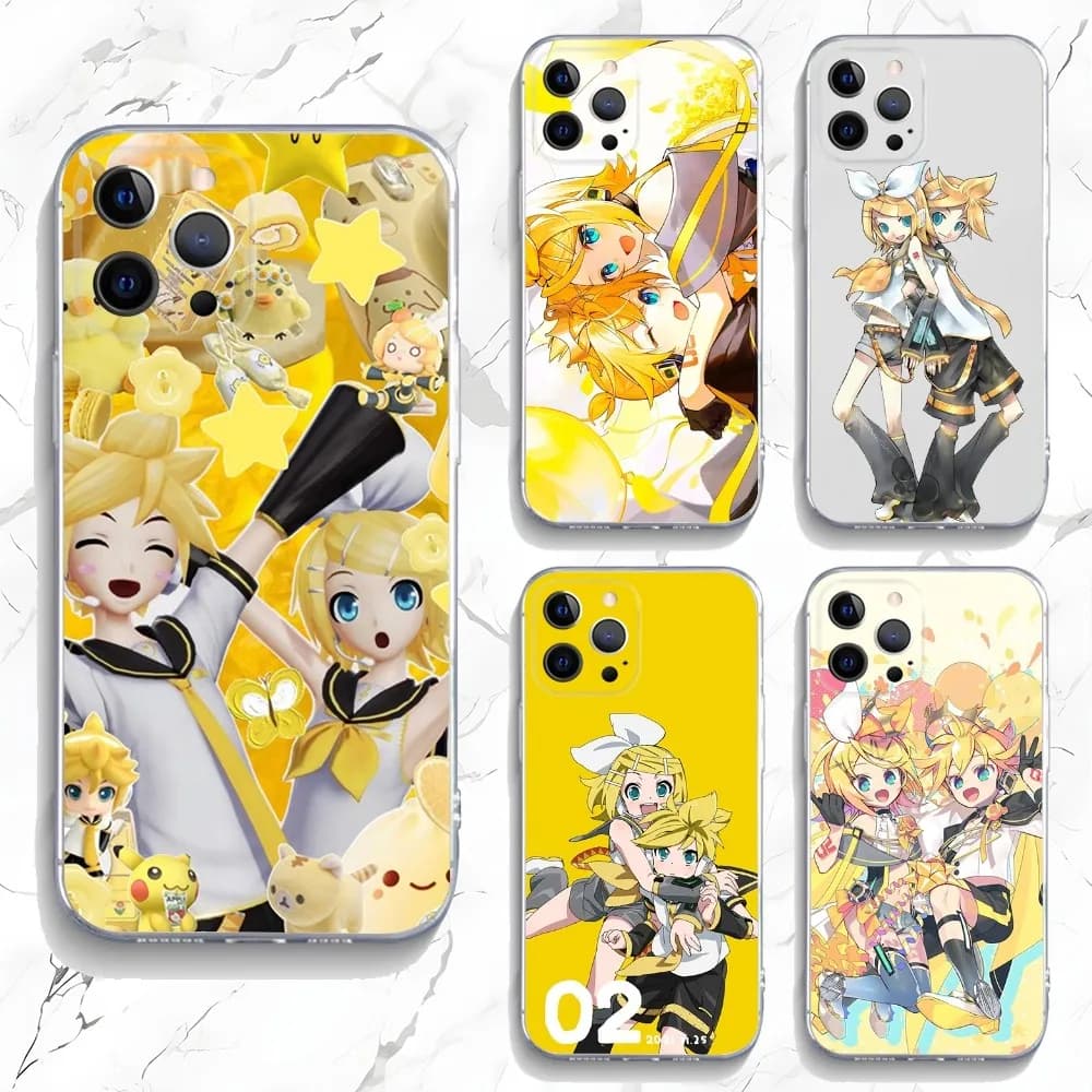 KagamineS Rin Len Phone Case For iPhone 16,15,14,13,12,11 Plus,Pro,Max,XR,XS,X,7,8 Plus,SE,Mini Transparent Silicone Soft