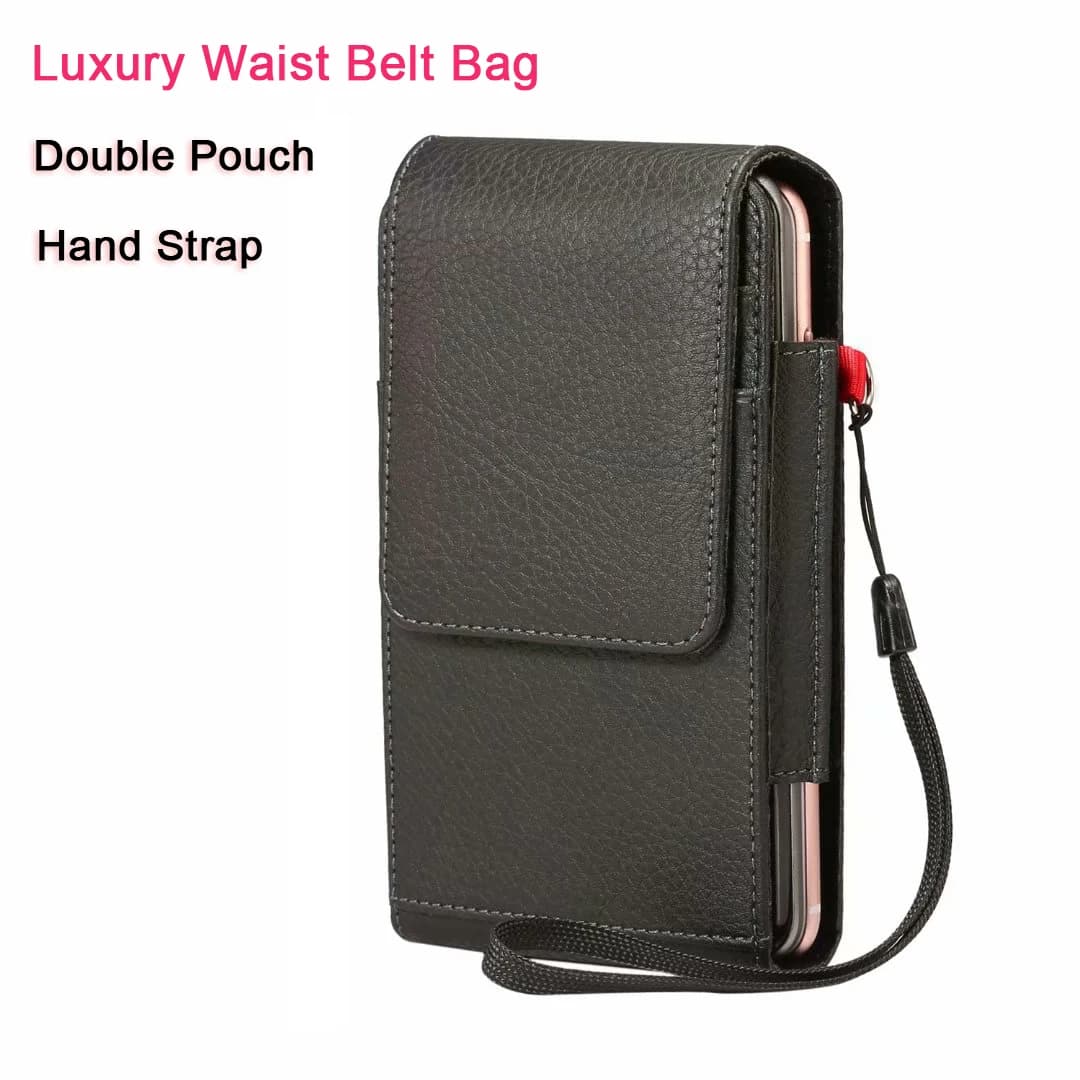 Leather Strap Wallet Dual Pouch 2 Phone Belt Clip Case Holster For iPhone 14 Pro Samsung Galaxy Xiaomi Redmi Men Waist Bag Cover