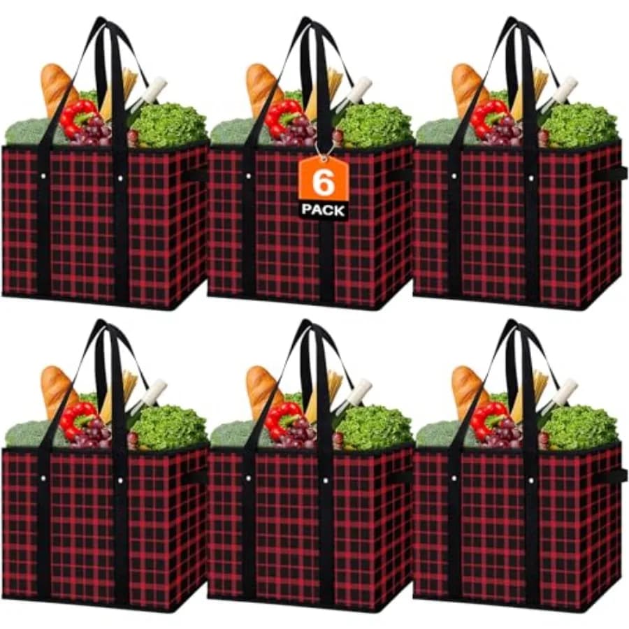 Borse per la spesa riutilizzabili, confezione da 6, borsa grande per la spesa, borse per la spesa resistenti all'acqua, borsa pieghevole per vestiti, scarpe e picnic