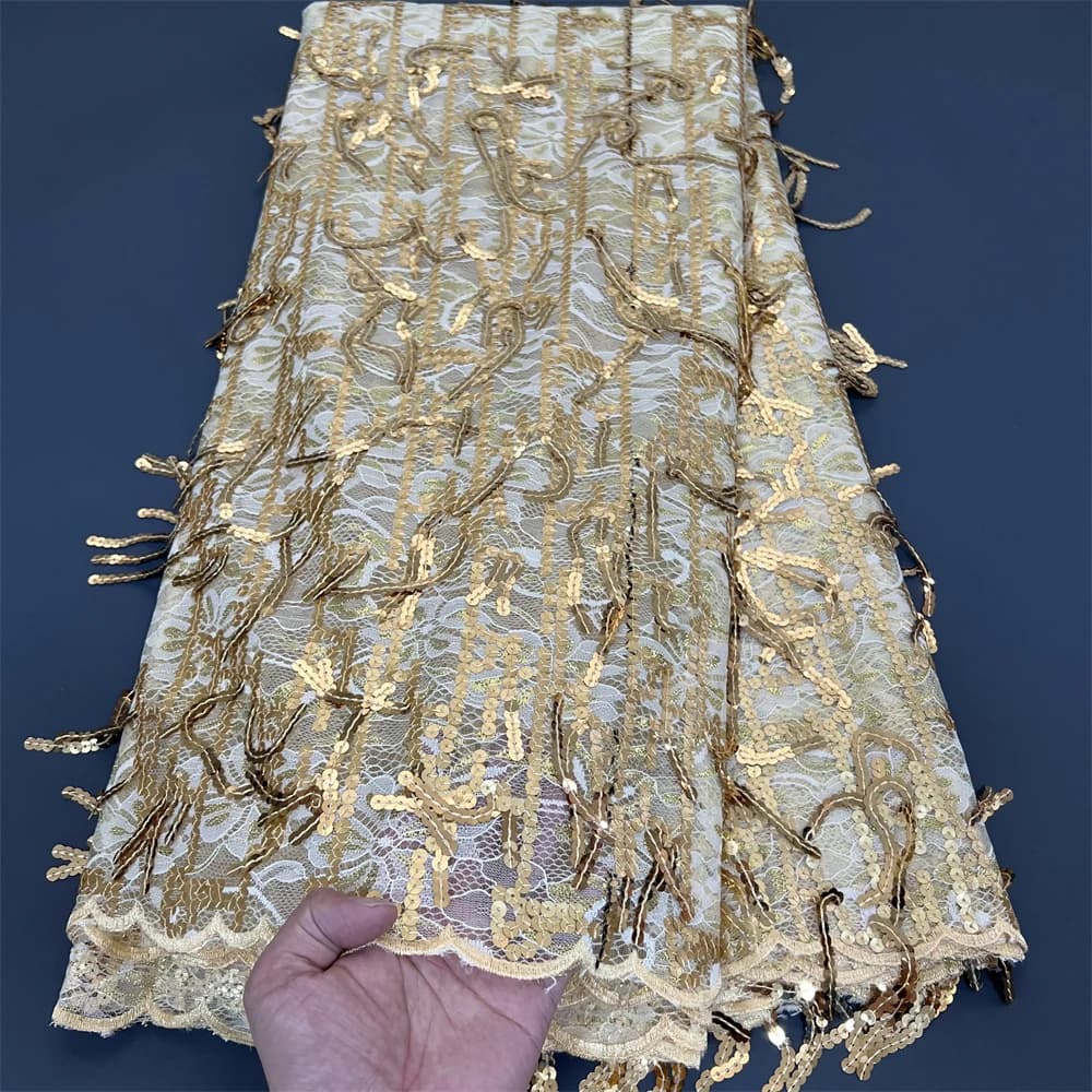 Nigerian Tulle with Sequins Embroidery, Lace Fabric, Beads, Stone Prom Dresses, Sewing, High Quality, 2026, PS0051, 5Yards