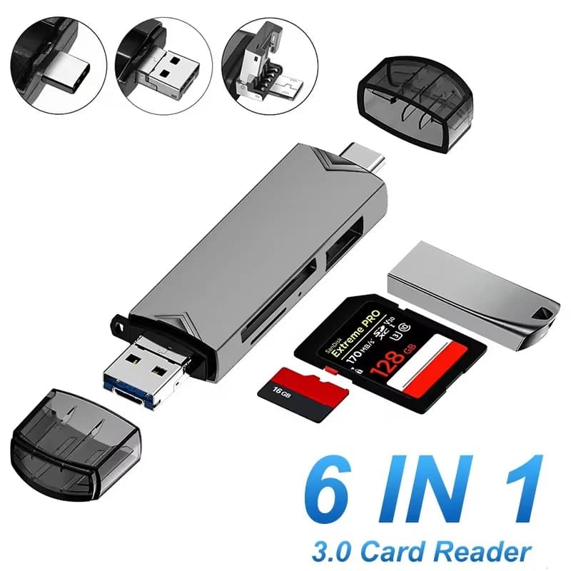 USB Card Reader 6 In 1 Type C Micro USB OTG Adapter SD TF Memory Reader For Laptop Tablet Phone Camera Computer Data Transfer