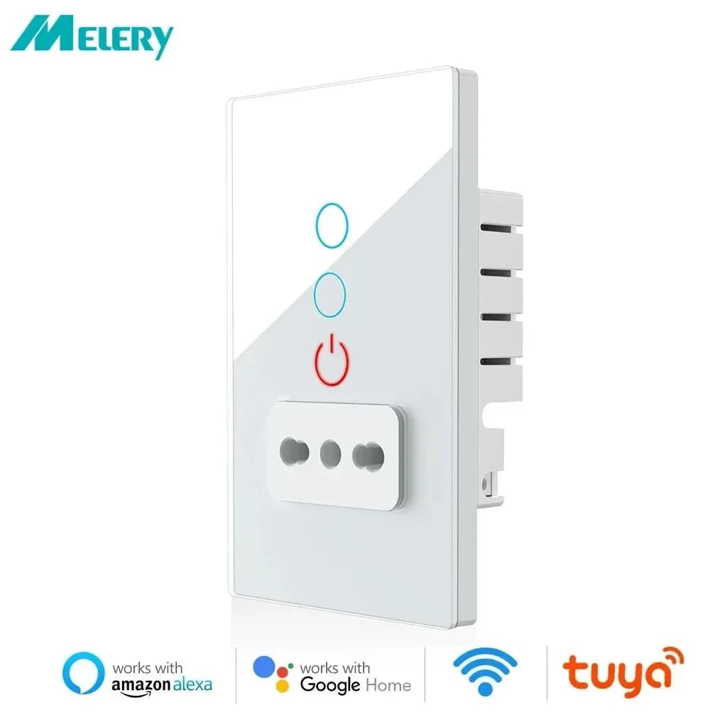 Melery Wifi Smart Tuya Italy Switch Light and Grip to Wall with Glass Panel, EU Type L Grip, Vocal Control via Alexa Google Home