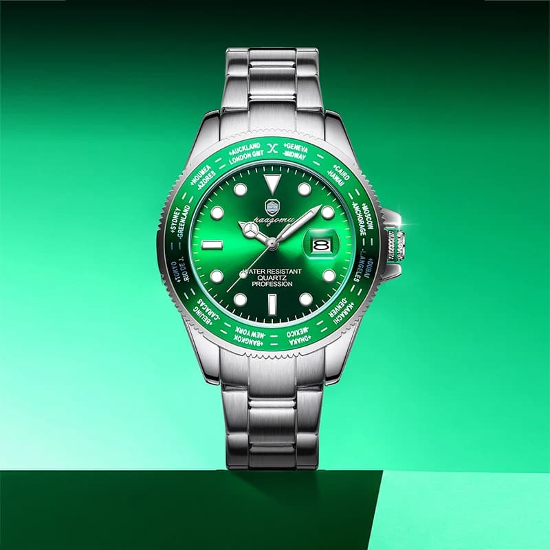 Waterproof Luminous Quartz Watch for Men Stainless Steel Band Hardlex Material Strong Bright Dial