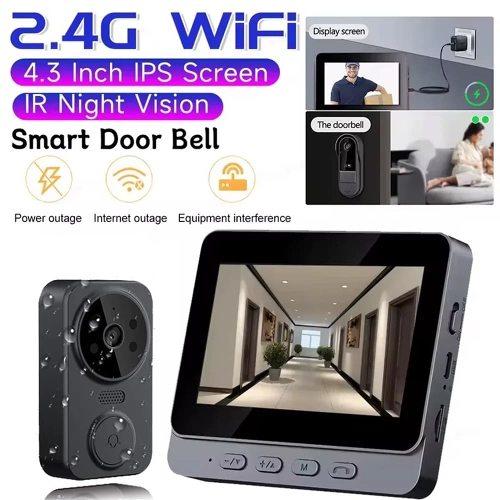 Kit telecamera campanello video wireless - Sicurezza intelligente con visione notturna, WiFi 2,4G, immagine HD, rilevamento movimento e archiviazione cloud