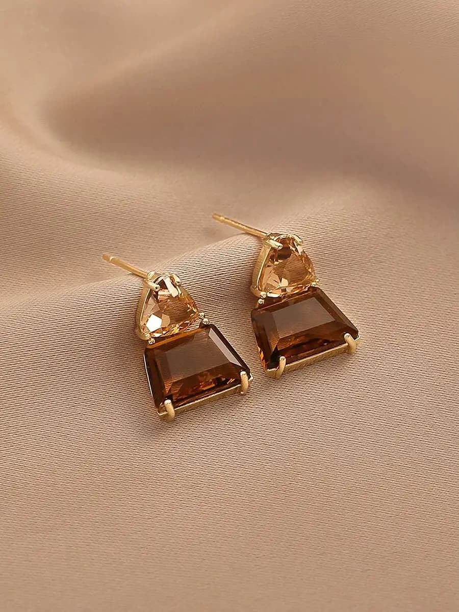 Geometric Crystal Drop Earrings with Elegant Design