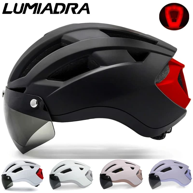 Caschi da bici Lumiadra con occhiali Casco da bicicletta da strada MTB leggero ricaricabile tramite USB per uomo donna adulto Casco da ciclismo ultraleggero