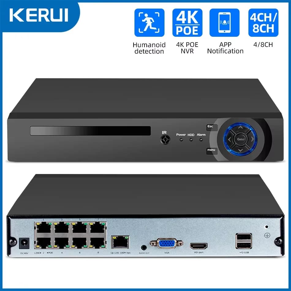 KERUI NVR POE 8 Canali 4K H.265 con Registratore Video di Rete da 1TB, Sistema di Sorveglianza CCTV ONVIF per Telecamere IP POE da 4MP, 6MP, 8MP