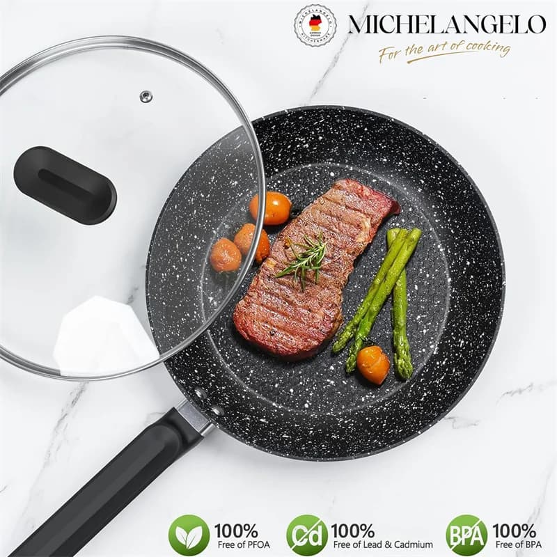 MICHELANGELO 12 inch non-stick pans with lid Granite coatings Saute Pan Bistecca Eggs pan for all stoves