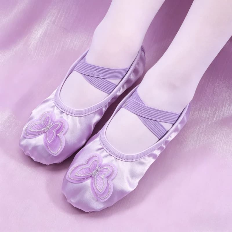 Scarpe da Danza Classica per Bambine e Donne, in Tela con Fiocchi a Farfalla, Suola Morbida, Scarpette da Ballo per Pratica