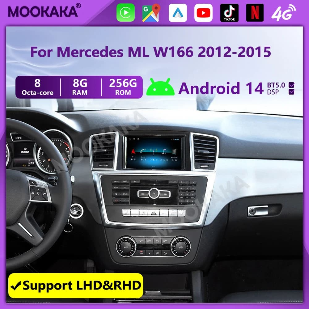 Android14 Lettore Radio GPS per auto per Mercedes ML W166 GL X166 2012-2015 WIFI SIM IPS Touch Screen Auto Multimedia Carplay 8 + 256GB