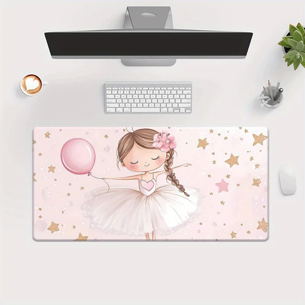 Tappetino da Scrivania Oversize con Ballerina, Tappetino Mouse Rosa Stellato, Grande Tappetino Antiscivolo per Tastiera per Ufficio e Gaming