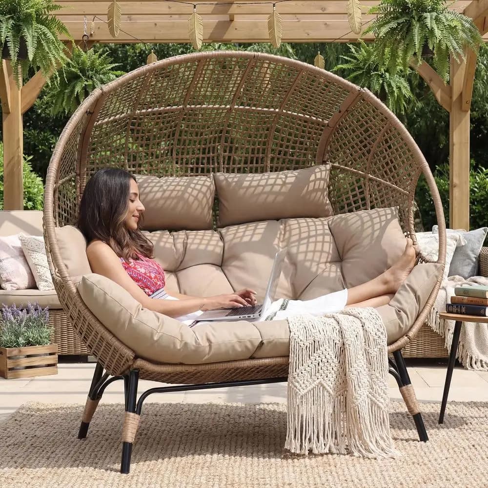 Poltrona a Uovo Doppia per Interni ed Esterni, Stazionaria, con Cuscini Imbottiti Spessi e Grandi, Divanetto a Uovo per 2 Persone, Poltrona Lounge Extra Large