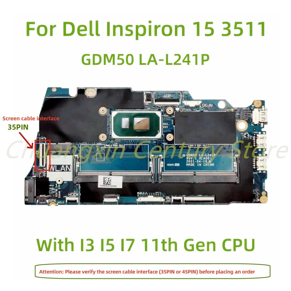 Adatto per Dell Inspiron 15 3511 Vostro 15 3510 scheda madre del computer portatile GDM50 LA-L241P con CPU I3 I5 I7-11th Testata al 100% Lavoro