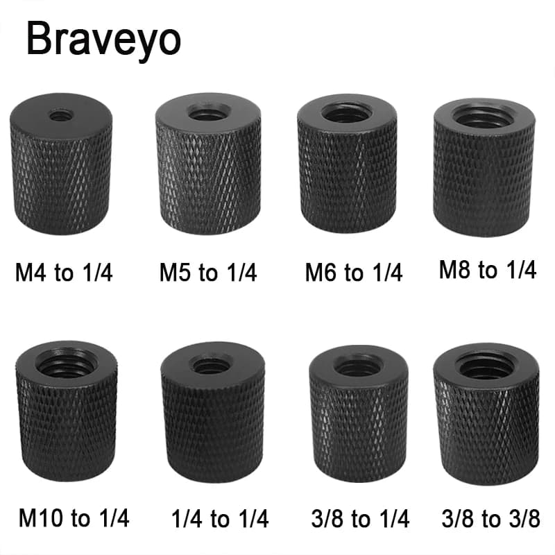 Vite adattatore a doppio dado da 1/4 a M4 M5 M6 M8 M10 Vite per fotocamera Treppiede Testa a sfera Monpod Vite di montaggio per staffa Flash live Dslr