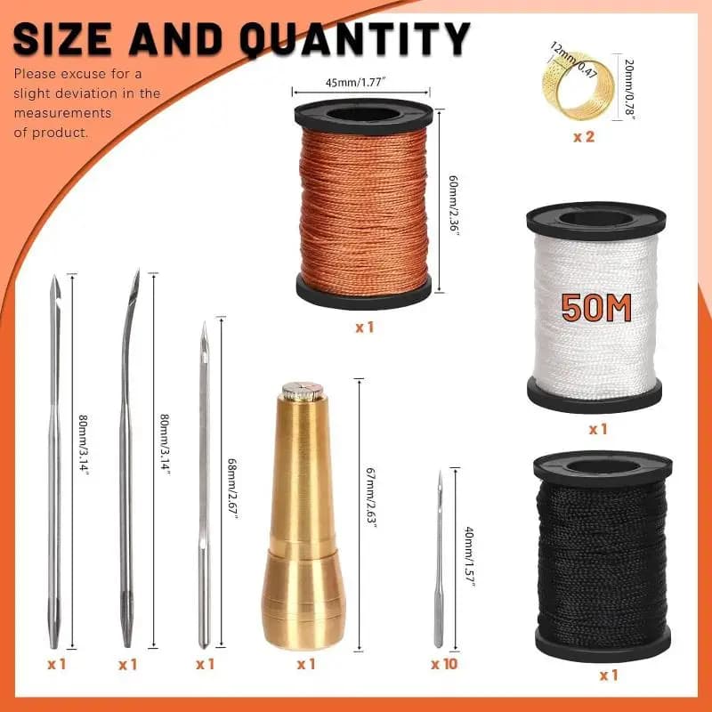 20Pcs Camping Essential DIY Leather Sewing Kit Copper Handle Awl Needle Set for Gear Mending