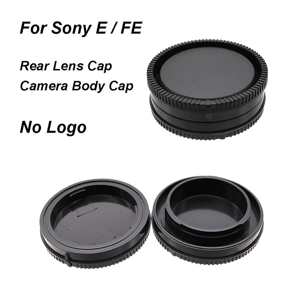 Per Sony E FE attacco copriobiettivo posteriore o tappo corpo fotocamera o set di tappi senza logo coperchio copriobiettivo in plastica nera per A7 A7R A7S A1 A9 A6000